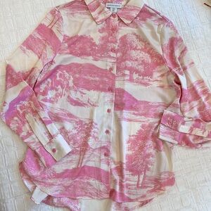 Cupcakes & Cashmere Pink and Cream Toile Print Blouse EUC